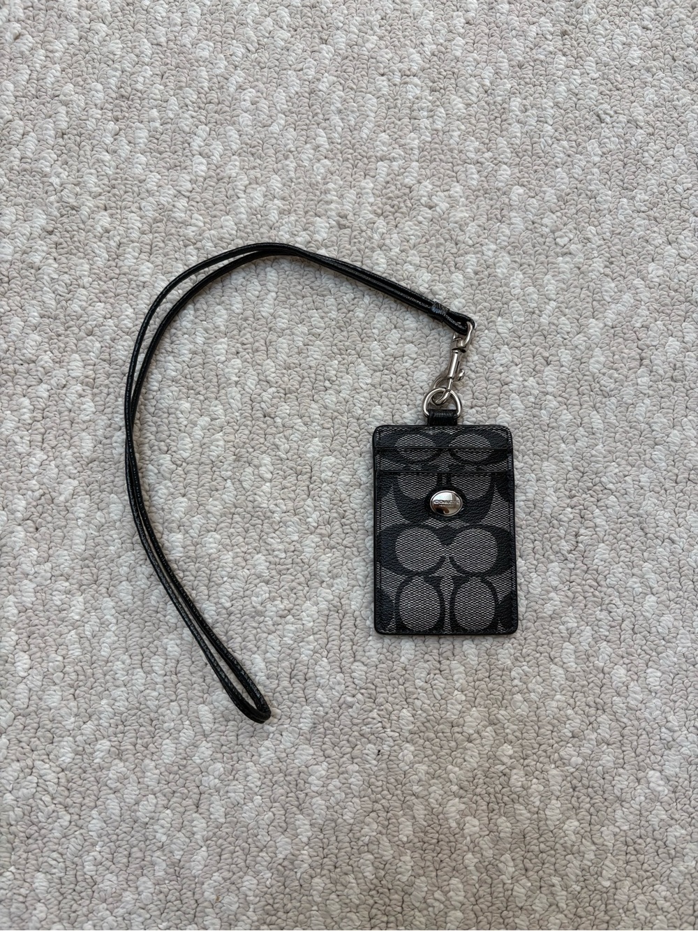 Coach Black Signature Card Holder Lanyard